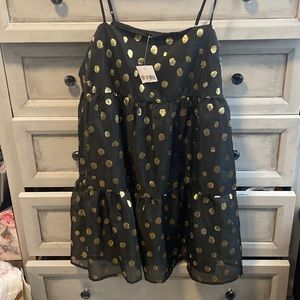 Brand new w tags,Black and gold polka dot dress, length right above knees